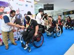 Kontingen Indonesia untuk Asian Para Games 2026 tiba di terminal kedatangan Bandara Adi Soemarmo, Boyolali, Jawa Tengah, Minggu (25/10/2026).